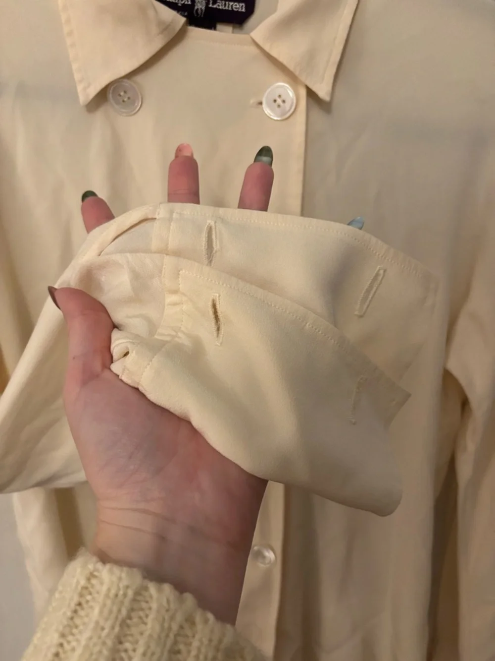 Vintage Ralph Lauren Ivory 100% Silk Double Breast Blouse Size 4 Dolman Sleeves - Picture 3 of 5